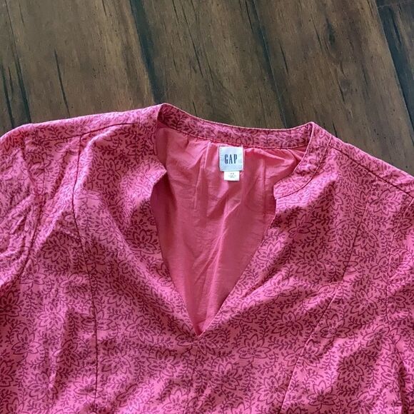 Gap Bib Dress Split Neck Swing Style Pink Floral Print Puffy 3/4 Sleeve XS - Picture 3 of 9